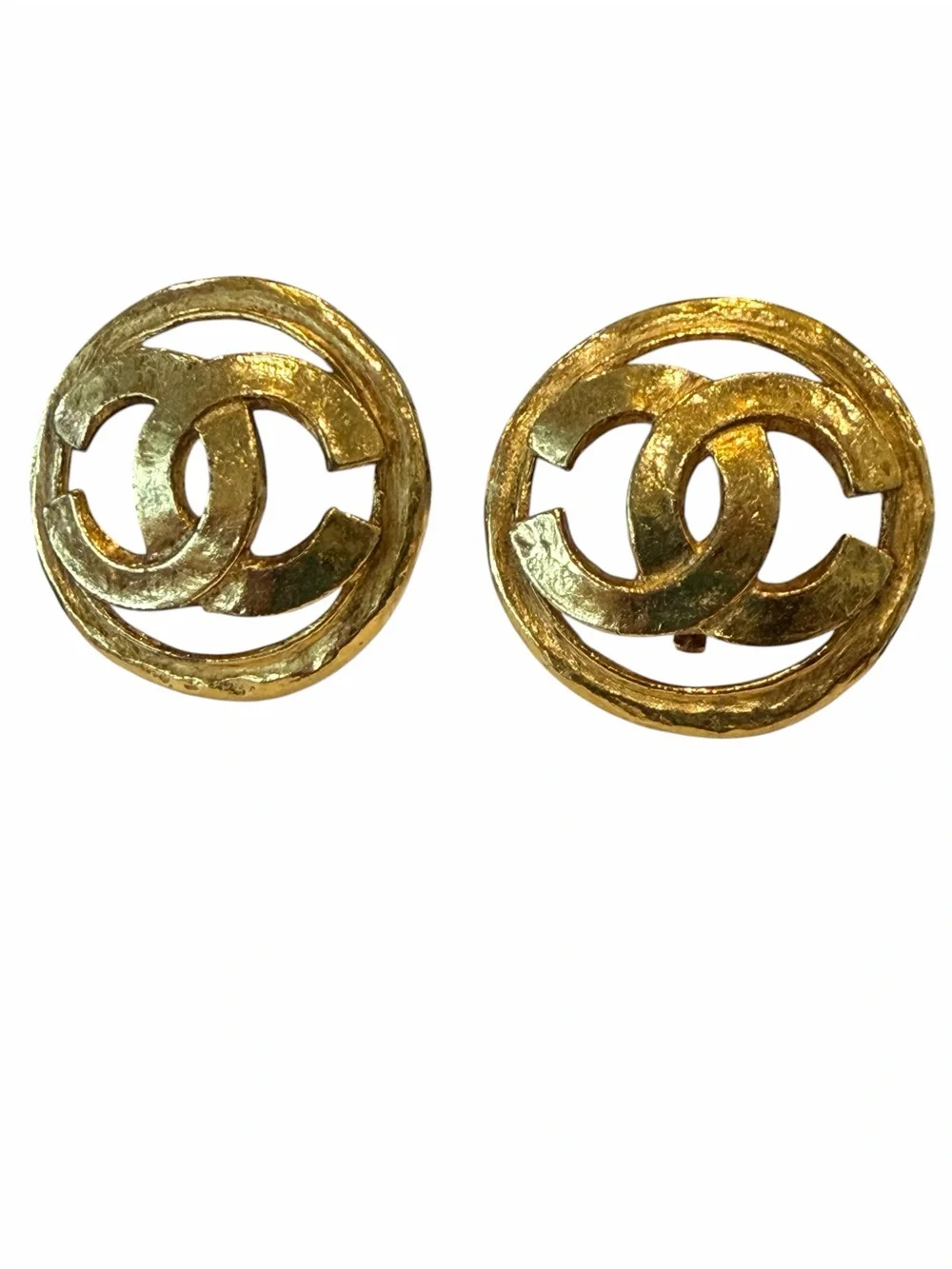 CHANEL Vintage Gold Plated Double C Round Clip-On Logo Earrings